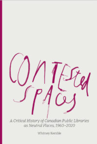 White cover with pink scrawled text reading "Contested Spaces"